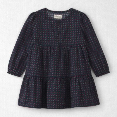 Toddler Girl Organic Cotton Dobby Dress in Navy Floral