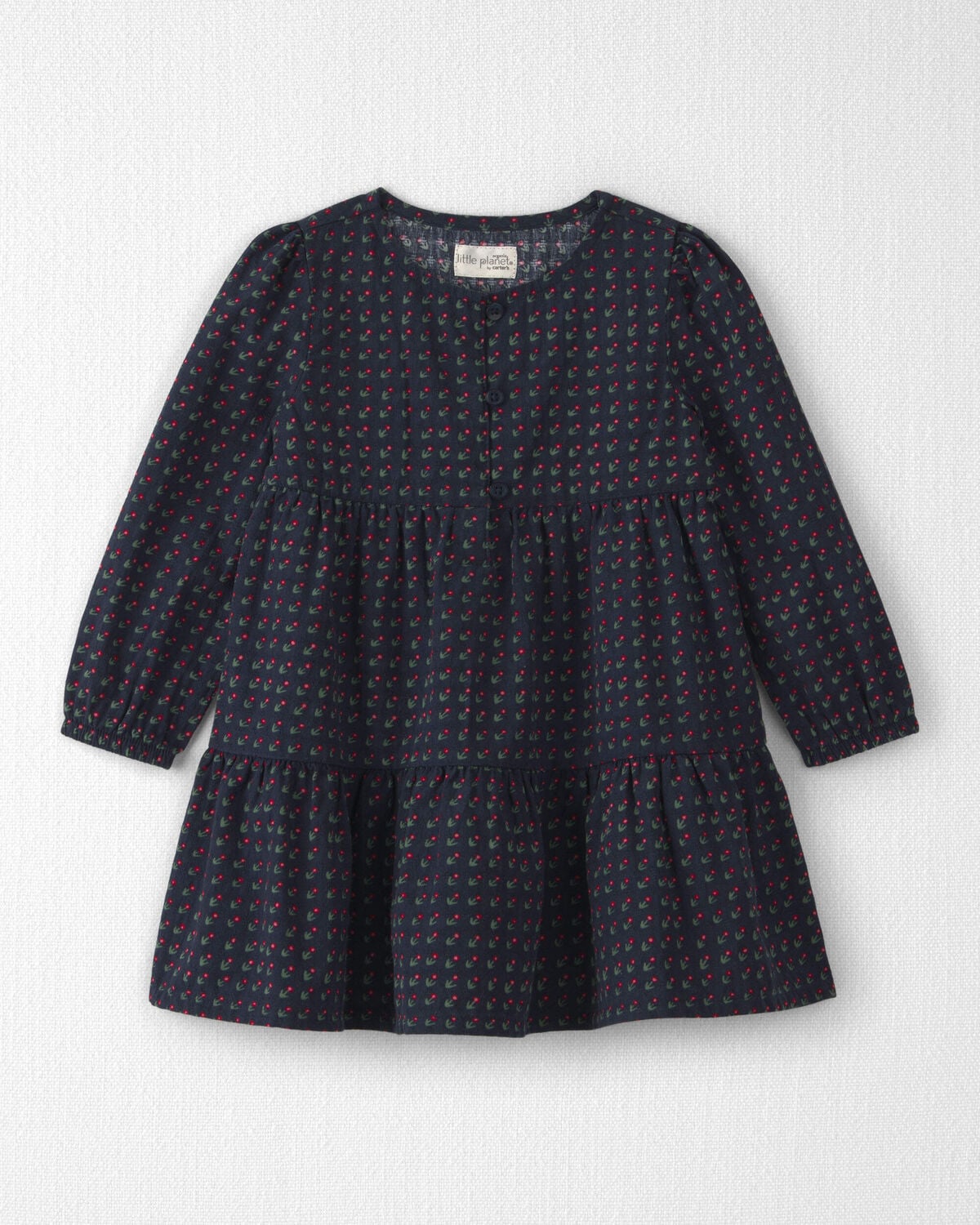 Toddler Girl Organic Cotton Dobby Dress in Navy Floral