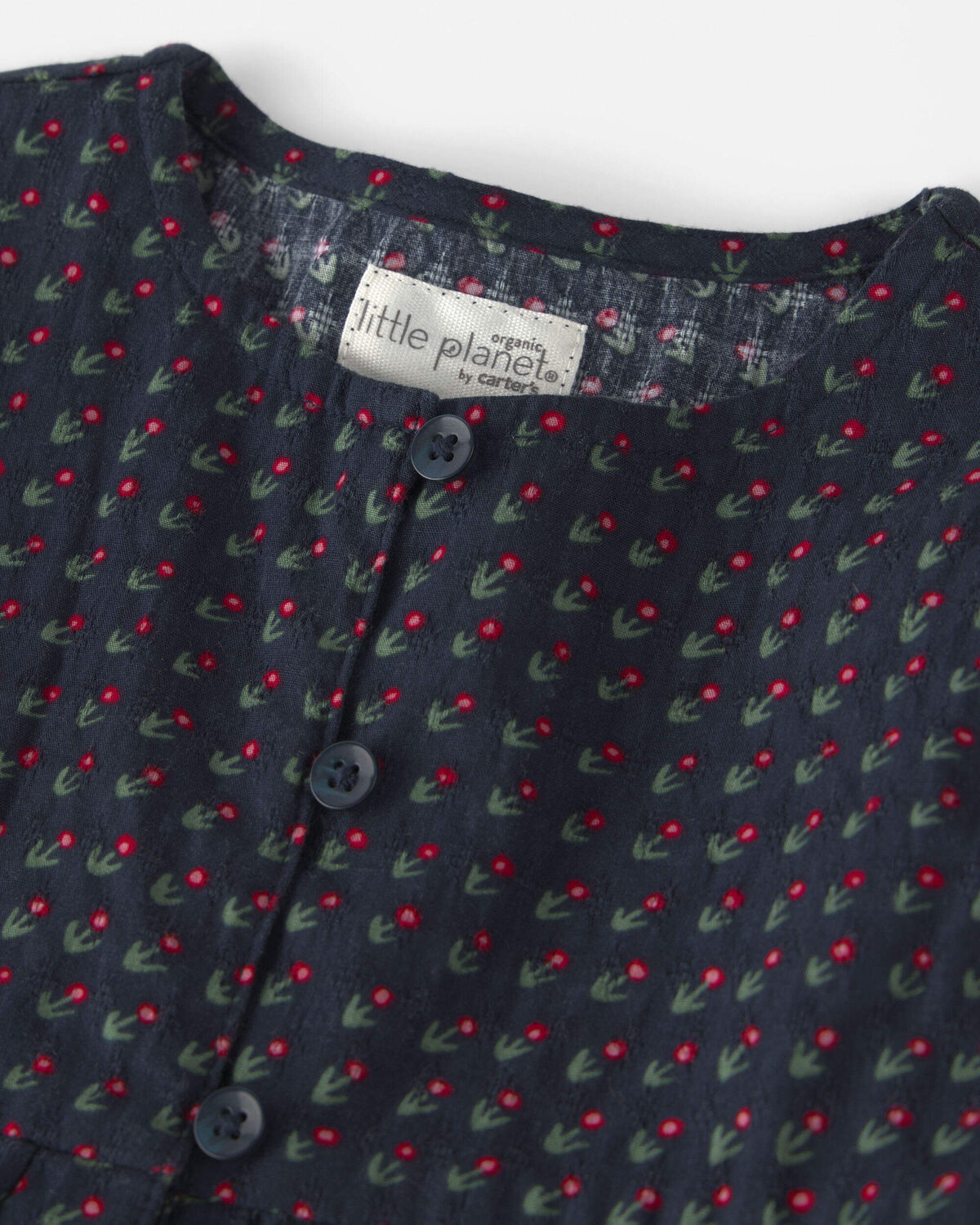 Toddler Girl Organic Cotton Dobby Dress in Navy Floral - Image 3