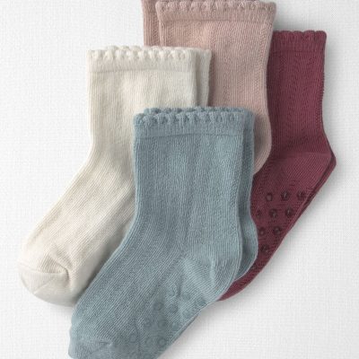 Toddler Girl 4-Pack No-Slip Ankle Socks Made with Organic Cotton