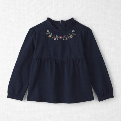 Toddler Girl Organic Cotton Embroidered Peplum Top