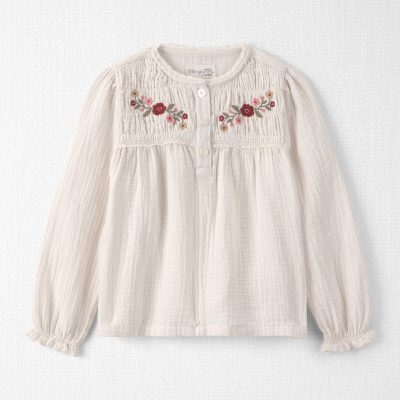 Toddler Girl Organic Cotton Embroidered Gauze Top