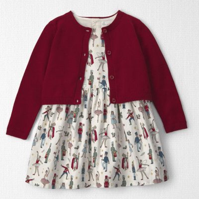 Toddler Girl 2-Piece Organic Cotton Cardigan Dress Set in Nutcracker