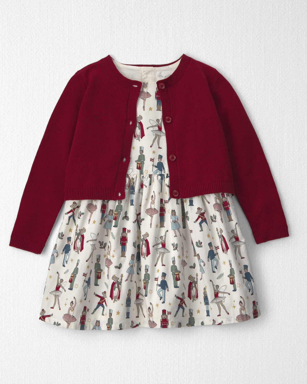Toddler Girl 2-Piece Organic Cotton Cardigan Dress Set in Nutcracker