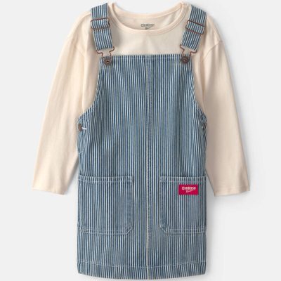 Toddler Girl Hickory Denim Long-Sleeve Overall Set - Light Wash