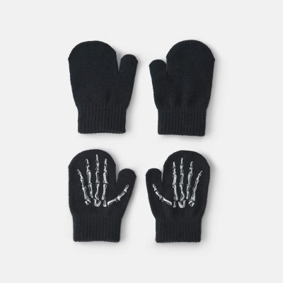 Toddler Boy 2-Pack Skeleton Halloween Mittens - Black