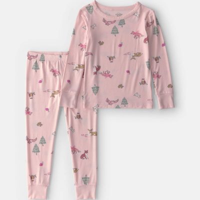 Toddler Girl 2-Piece Woodland PurelySoft™ Snug Fit Pajama Set - Pink