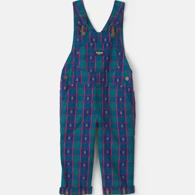 Toddler Girl Plaid Bear Overalls - Blue