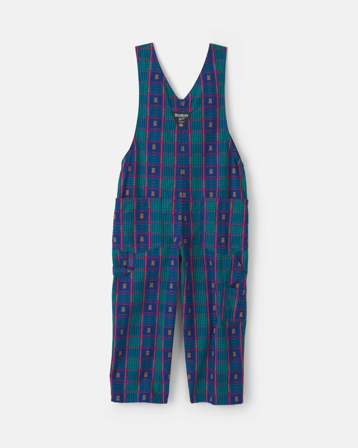 Toddler Girl Plaid Bear Overalls - Blue - Image 2