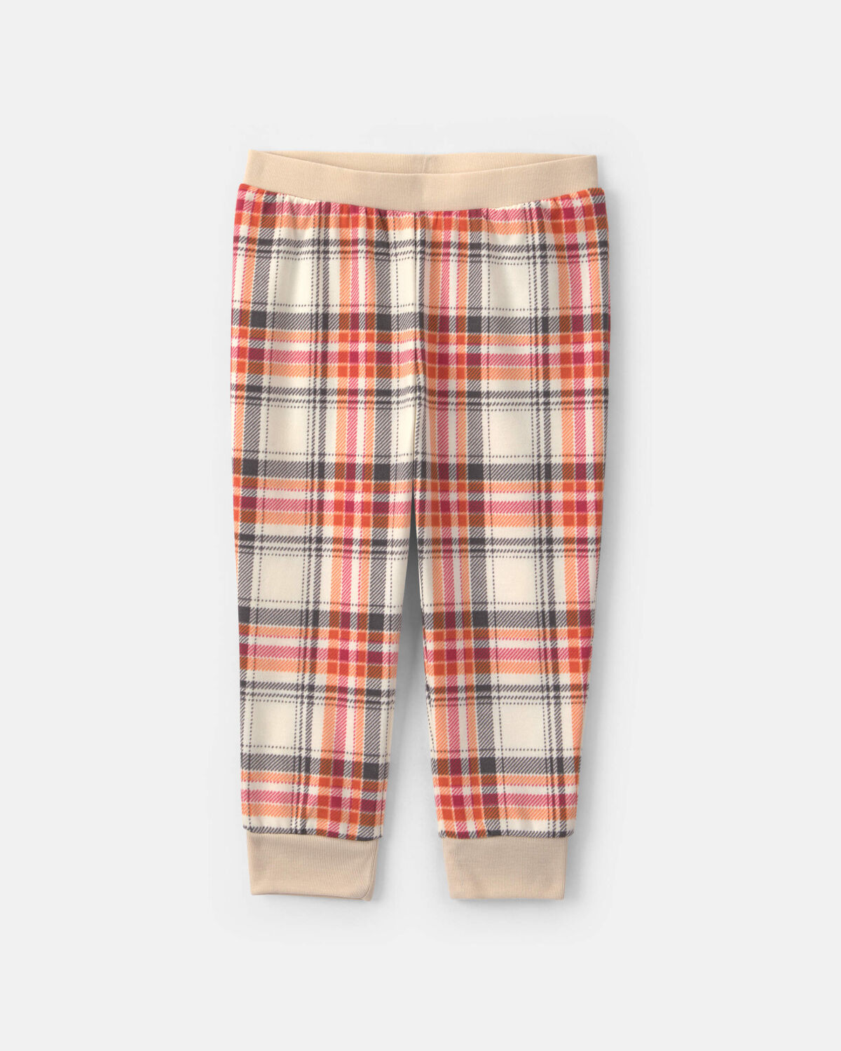 Toddler Boy 2-Piece Polar Bear Christmas Plaid Fleece Loose Fit Pajama Set - Grey/Orange - Image 2