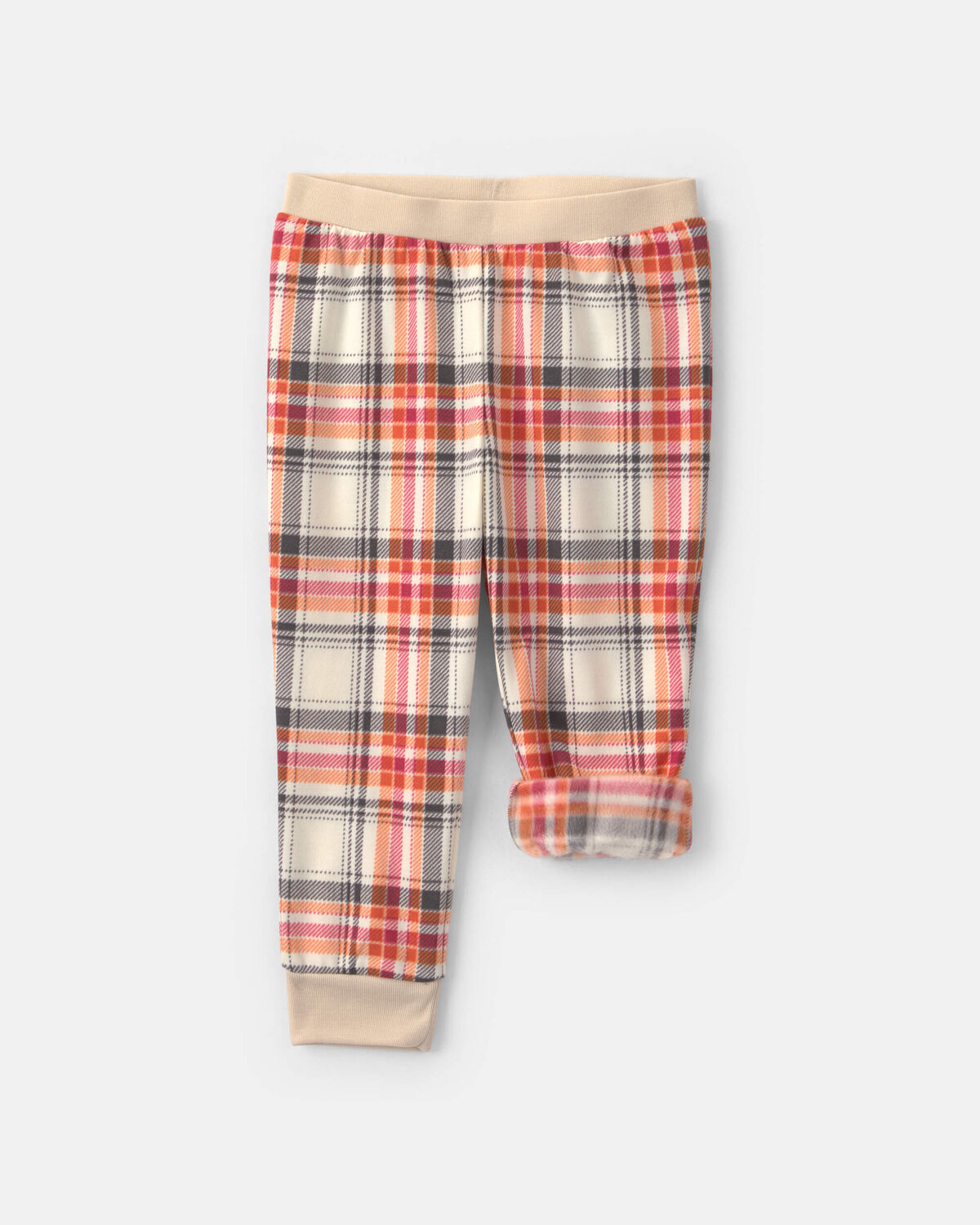 Toddler Boy 2-Piece Polar Bear Christmas Plaid Fleece Loose Fit Pajama Set - Grey/Orange - Image 3