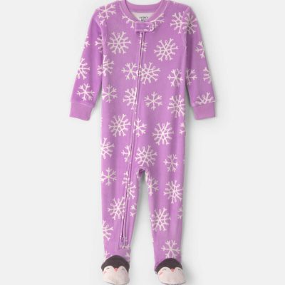 Toddler Girl 1-Piece Penguin DreamPlush Snug Fit Footed Pajama - Purple