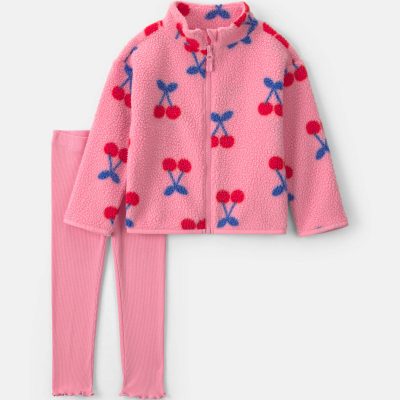 Toddler Girl 2-Piece Cherry Fleece Long-Sleeve Top & Pant Set - Pink