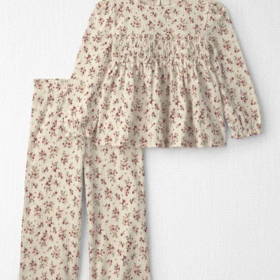 Toddler Girl 2-Piece Organic Cotton Smocked Top & Pant Set