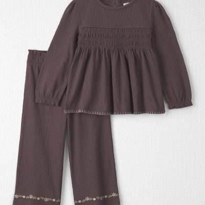 Toddler Girl 2-Piece Organic Cotton Smocked Top & Pant Set