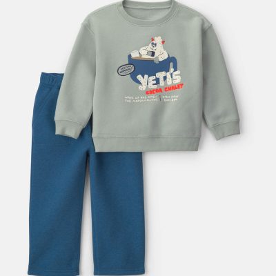 Toddler Boy 2-Piece Yeti Fleece Long-Sleeve Top & Pant Set - Grey/Blue