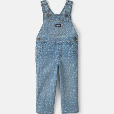 Toddler Alphabet Overalls - Light Wash