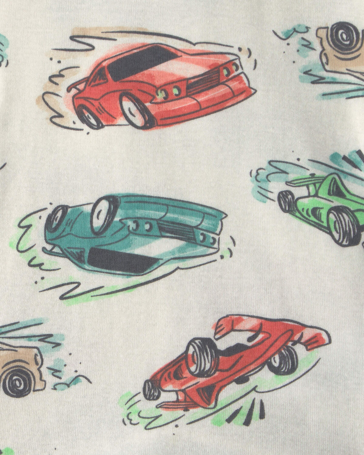 Toddler Boy Cars 100% Cotton 6-Piece Pajama Sets - Green/Cream - Image 4