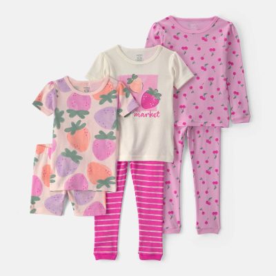 Toddler Girl Fruit 100% Cotton 6-Piece Pajama Sets - Pink/Purple
