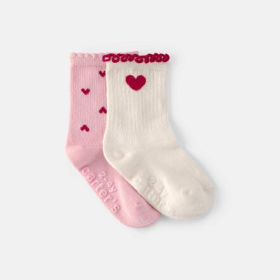Toddler Girl 2-Pack Heart Valentine's Day Socks - Pink/Cream