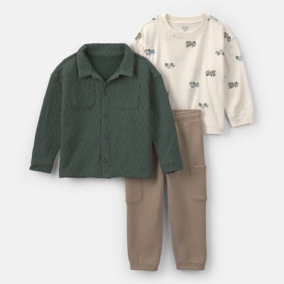 Toddler Boy 3-Piece Truck Fleece Long-Sleeve Layering Set