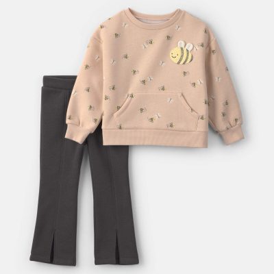 Toddler Girl 2-Piece Bee & Butterfly Fleece Long-Sleeve Top & Pant Set
