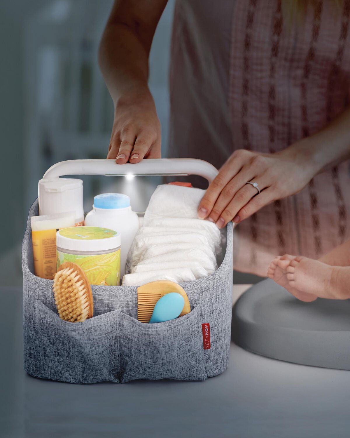 Nursery Style Light-Up Diaper Caddy - Heather Grey - Image 2