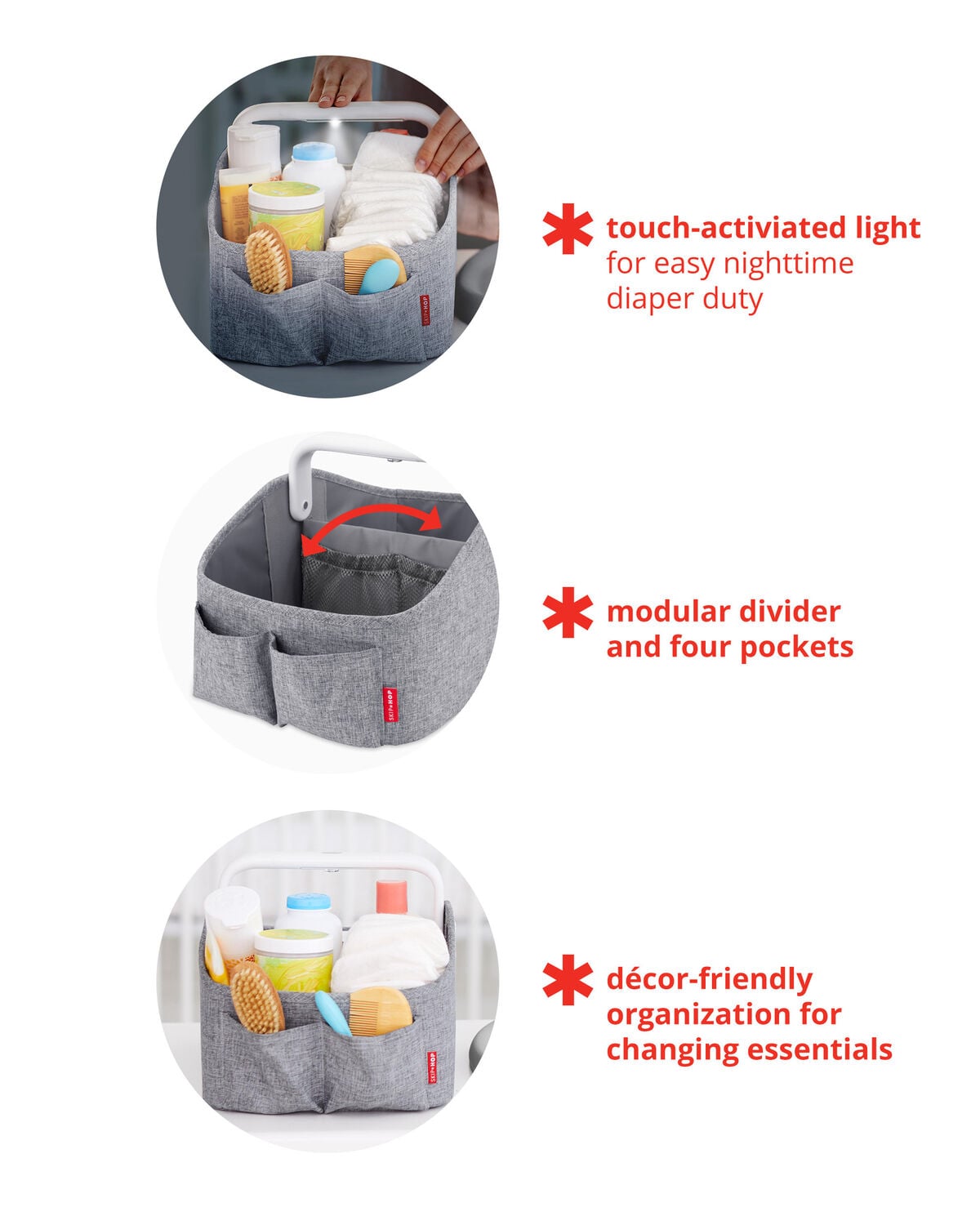 Nursery Style Light-Up Diaper Caddy - Heather Grey - Image 3