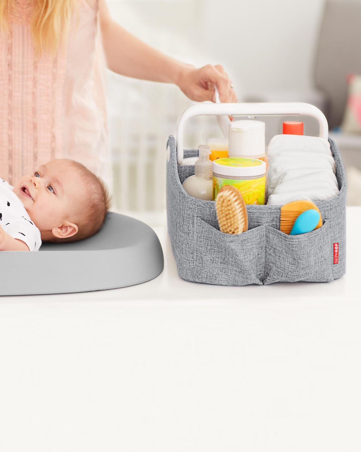 Nursery Style Light-Up Diaper Caddy - Heather Grey - Image 4