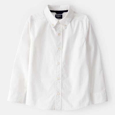 Boys Long Sleeve Button-Front Uniform Shirt - White