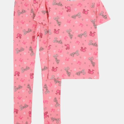 Girls Barbie Snug Fit Cotton 2-Piece Pajamas - Pink