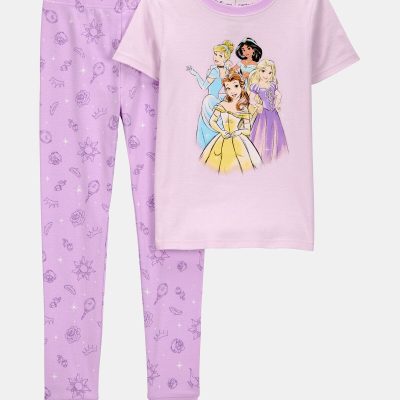 Girls Disney Princess Snug Fit Cotton 2-Piece Pajamas - Purple