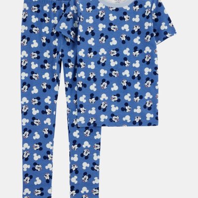 Kid Disney© Mickey Mouse Snug Fit Cotton 2-Piece Pajamas - Navy