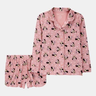 Kid Disney© Minnie Mouse Coat-Style Loose Fit 2-Piece Pajamas - Pink