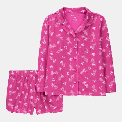 Kid Barbie Coat Style Loose Fit 2-Piece Pajamas - Pink
