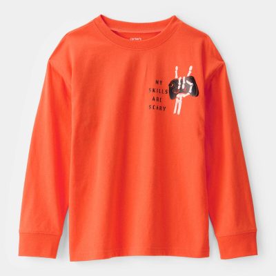 Kid Halloween Video Game Long-Sleeve Graphic Tee - Orange