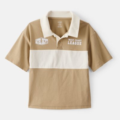 Boys Cotton Short-Sleeve Stripe Polo - Tan