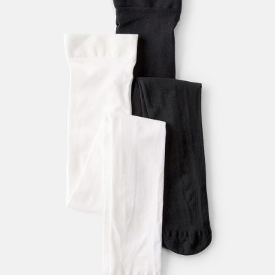 Girls 2-Pack Tights - Black/White