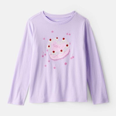 Girls Heart Cake Long-Sleeve Graphic Tee - Purple