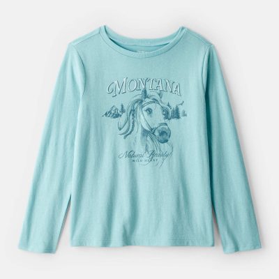 Girls Montana Western Horse Long-Sleeve Graphic Tee - Blue