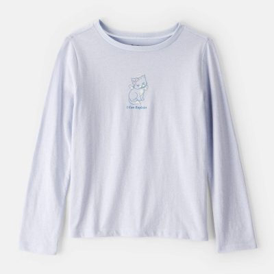 Girls Cat Long-Sleeve Graphic Tee - Blue