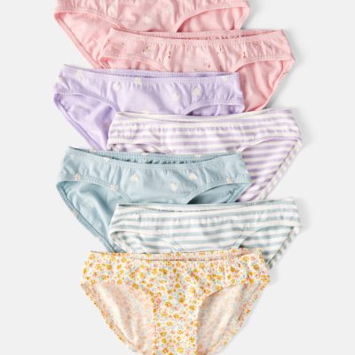 Girls 7-Pack Heart Floral Bikini Underwear - Blue/Purple