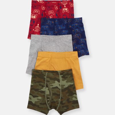 Boys 5-Pack Camo Boxer Brief Underwear - Red/Green/Yellow