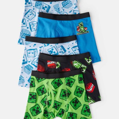 Boys 5-Pack Minecraft® Print Boxer Brief Underwear - Blue/Green/Black