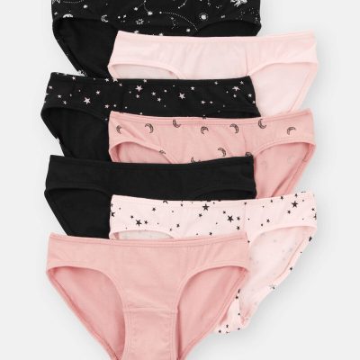 Girls 7-Pack Star Print Bikini Underwear - Black/Pink