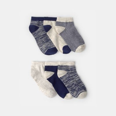 Boys 6-Pack No Show Socks - Blue/Grey