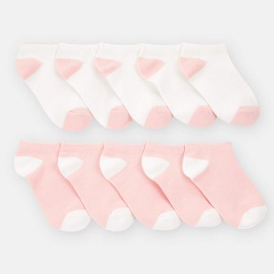 Girls 10-Pack No Show Socks - Pink/White