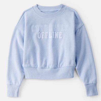 Kid Oversized "Currently Offline" Graphic Sweatshirt - Blue