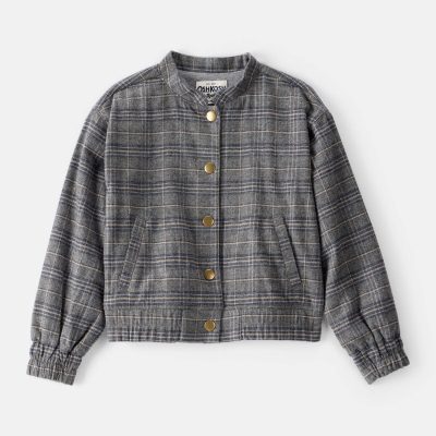 Girls Plaid Cotton Long-Sleeve Fashion Jacket - Grey