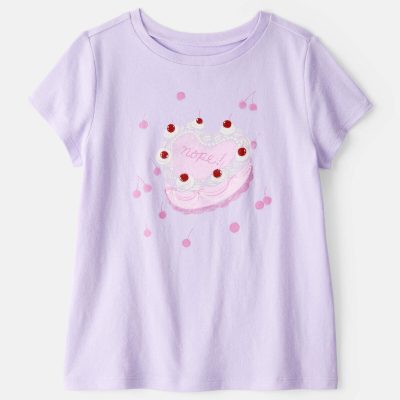 Girls Heart Cake Short-Sleeve Graphic Tee - Purple